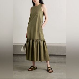 The Frankie Shop LouLou Flouncy Hem Maxi Dress NEW Size Small in Khaki